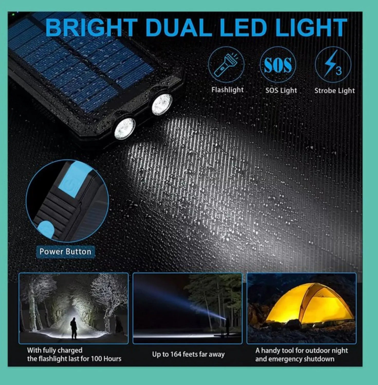 10000000mAh Solar Power Bank Waterproof 2USB LED Battery Charger For Cell Phone