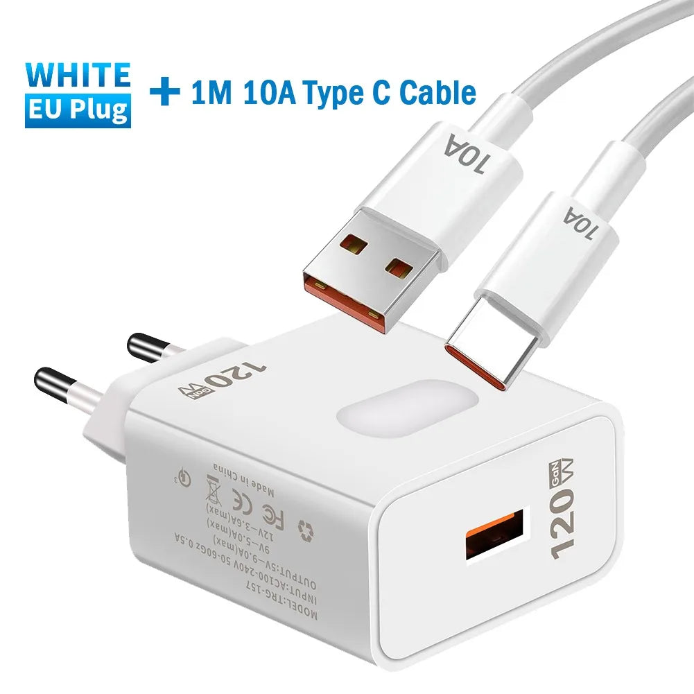 120-W-GaN-USB-Ladegerät mit Schnellladefunktion (Quick Charge 3.0, Typ-C-Kabel) für Mobiltelefone (iPhone, Huawei, Samsung, Xiaomi)