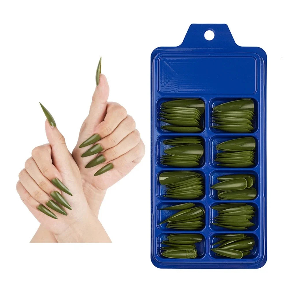 100PCS/Box False Nail Tips Fake Nails Art DIY Long Stiletto Acrylic Manicure DIY Tools Full Style 20 Colors Hot Sale Beauty Tool