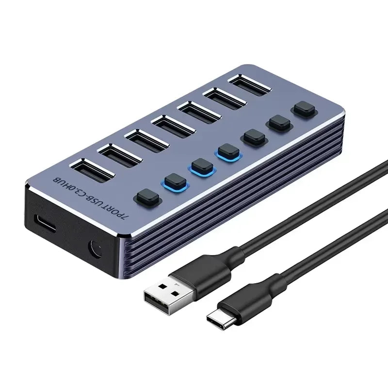 10-in-1 All USB 3.0 HUB with Independent Switch USB Docking Station TYPE C Splitter USB 3.0 5Gbps High Speed HUB for PC Laptop