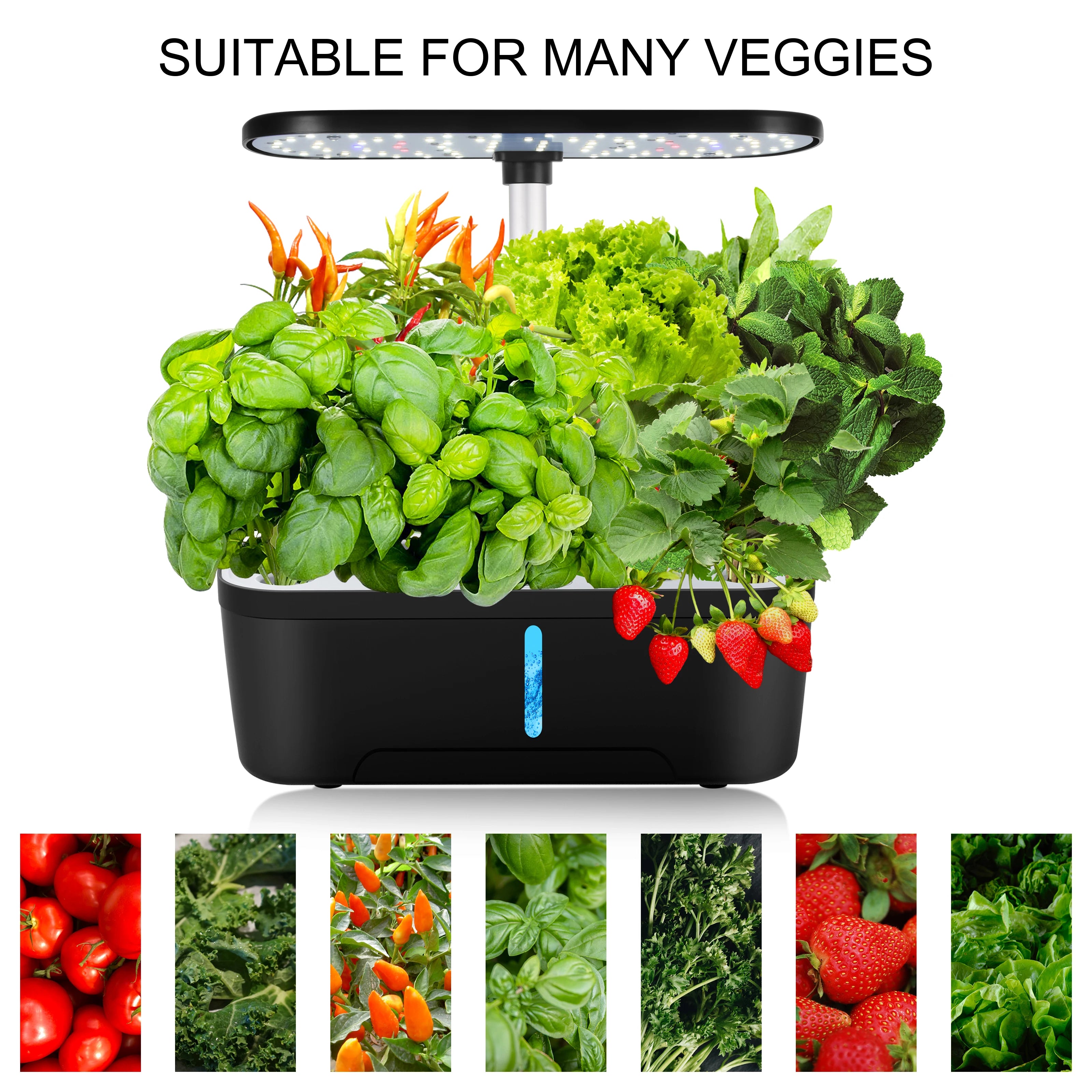 12 Pods Smart Hydroponisches Indoor-Garten-Kit mit Vollspektrum-LED-Wachstumslicht, automatischer Wasserpumpe, Kräuterpflanzer für die Heimküche