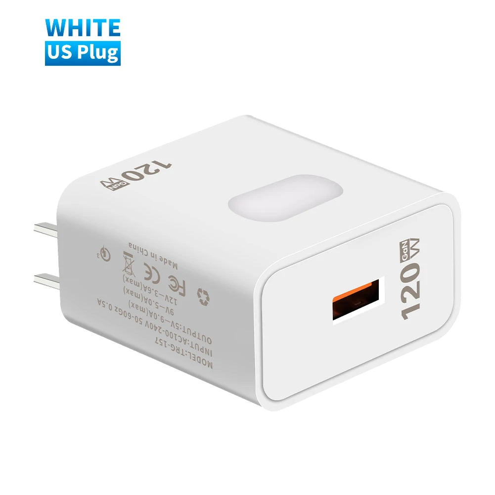 120-W-GaN-USB-Ladegerät mit Schnellladefunktion (Quick Charge 3.0, Typ-C-Kabel) für Mobiltelefone (iPhone, Huawei, Samsung, Xiaomi)