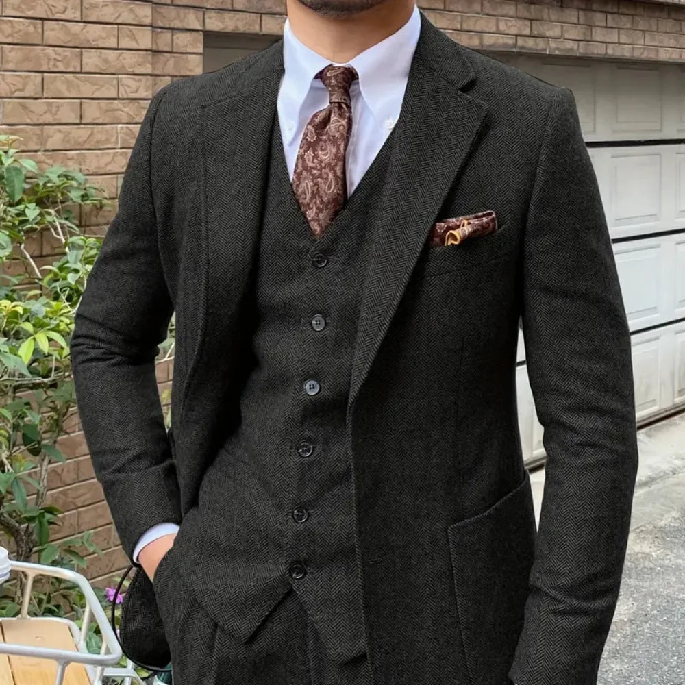 Elegante 3-Piece Men's Tweed Ternos for Winter Wedding Formal Banquet Spineless Fish Banquet Elegant Men's Suit