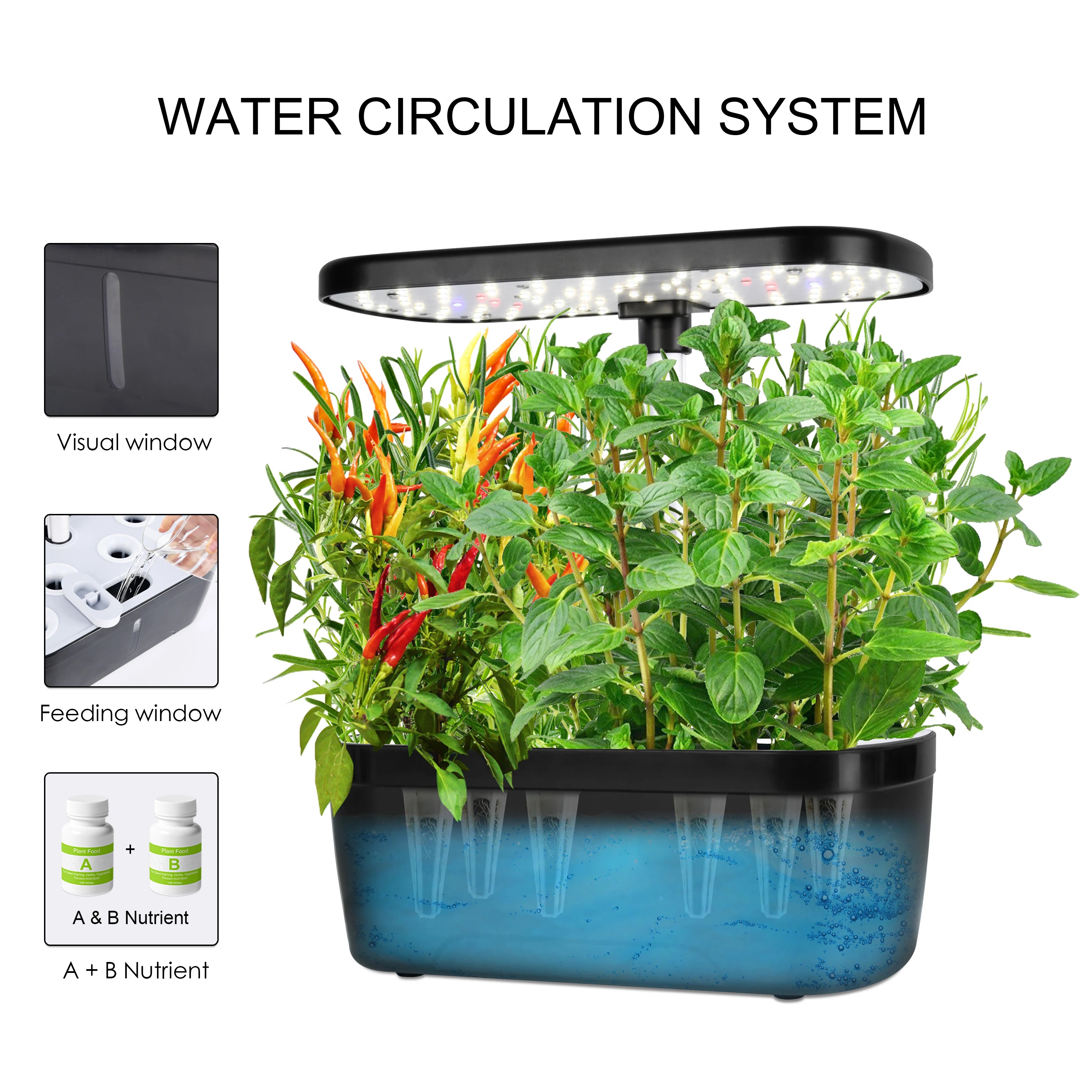 12 Pods Smart Hydroponisches Indoor-Garten-Kit mit Vollspektrum-LED-Wachstumslicht, automatischer Wasserpumpe, Kräuterpflanzer für die Heimküche