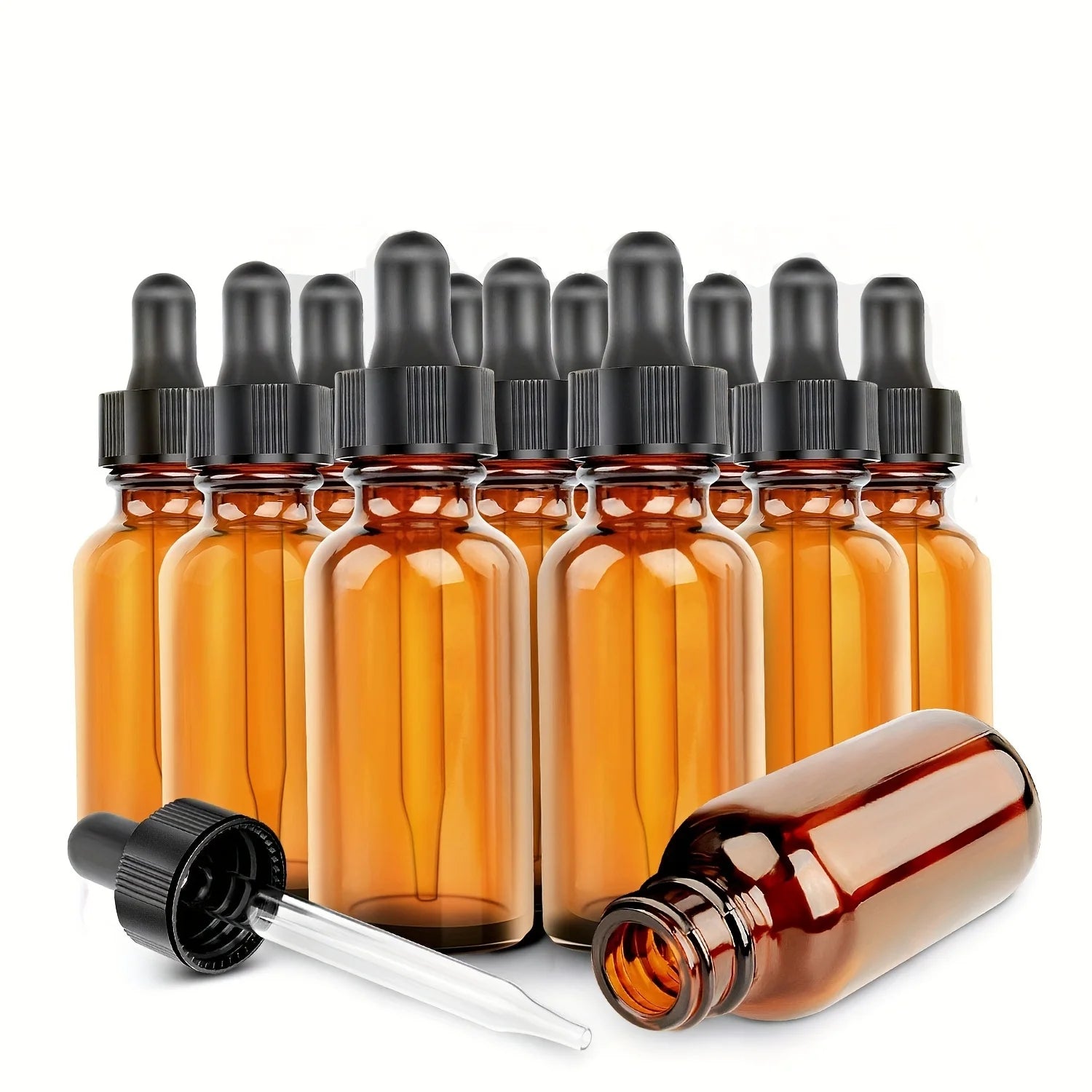 12 Stück leere, wiederbefüllbare Pipettenflaschen aus Braunglas (5 ml - 50 ml) für ätherische Öle und Aromatherapie-Flüssigkeiten