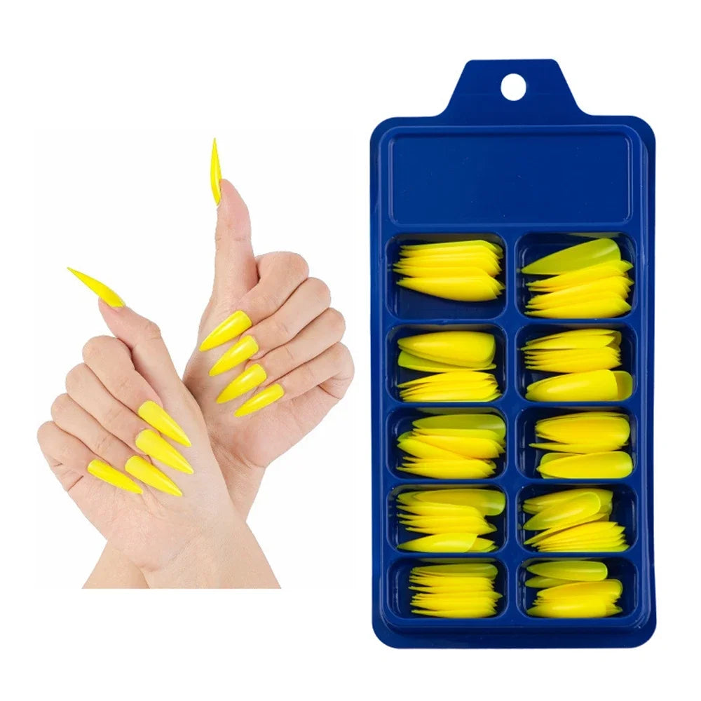 100PCS/Box False Nail Tips Fake Nails Art DIY Long Stiletto Acrylic Manicure DIY Tools Full Style 20 Colors Hot Sale Beauty Tool