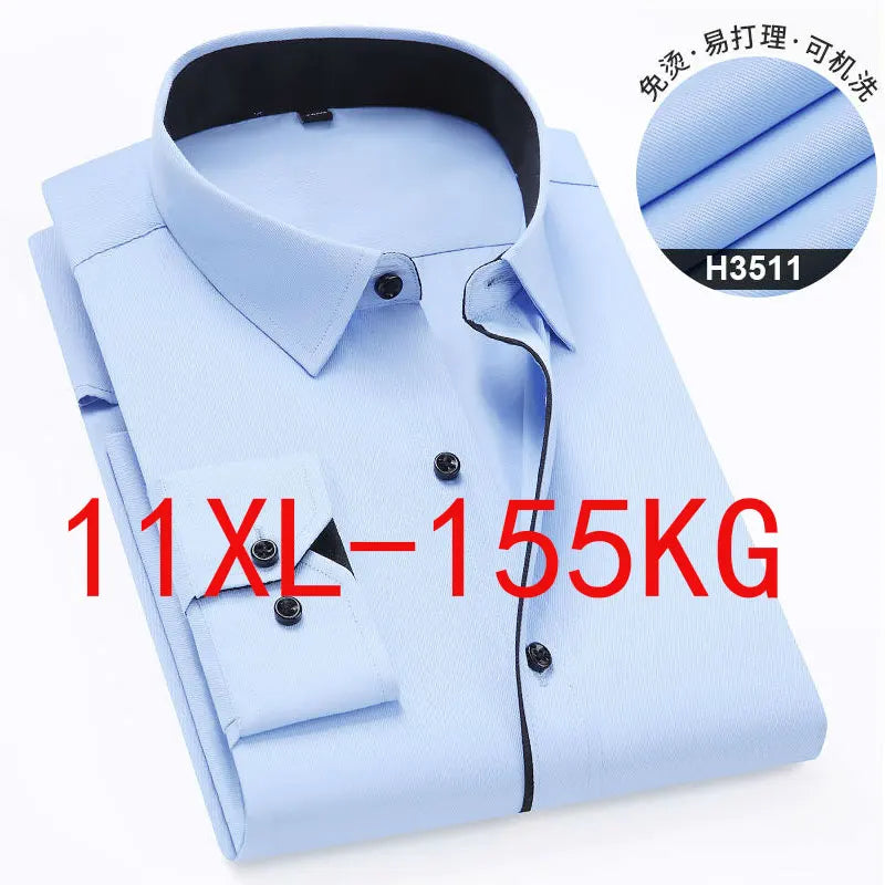 10XL 11XL Men's shirt Long sleeve Spring/Summer Fat dress Casual solid color fashion free wear breathable high quality cotton