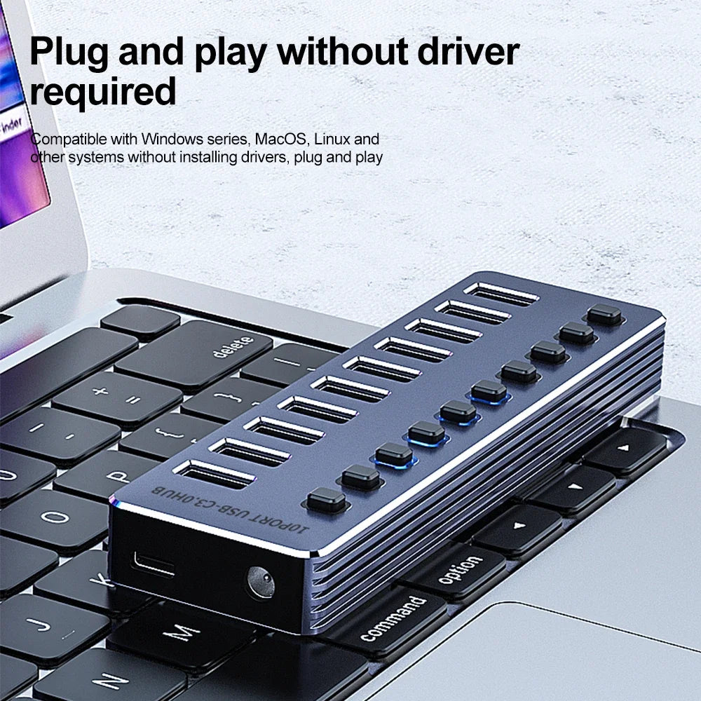 10-in-1 All USB 3.0 HUB with Independent Switch USB Docking Station TYPE C Splitter USB 3.0 5Gbps High Speed HUB for PC Laptop