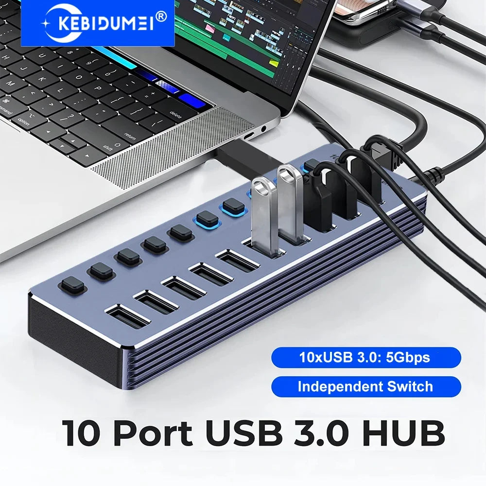10-in-1 All USB 3.0 HUB with Independent Switch USB Docking Station TYPE C Splitter USB 3.0 5Gbps High Speed HUB for PC Laptop