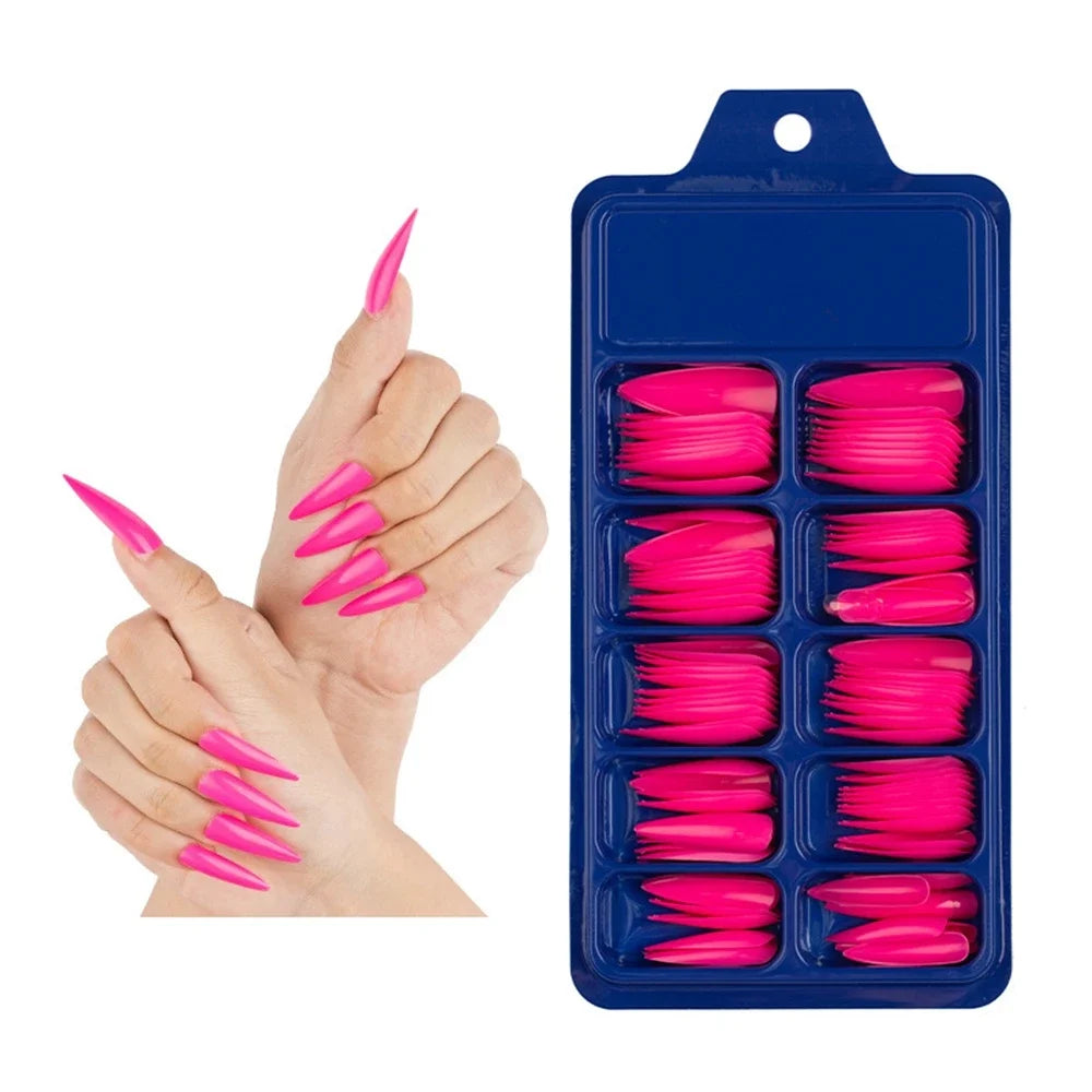 100PCS/Box False Nail Tips Fake Nails Art DIY Long Stiletto Acrylic Manicure DIY Tools Full Style 20 Colors Hot Sale Beauty Tool