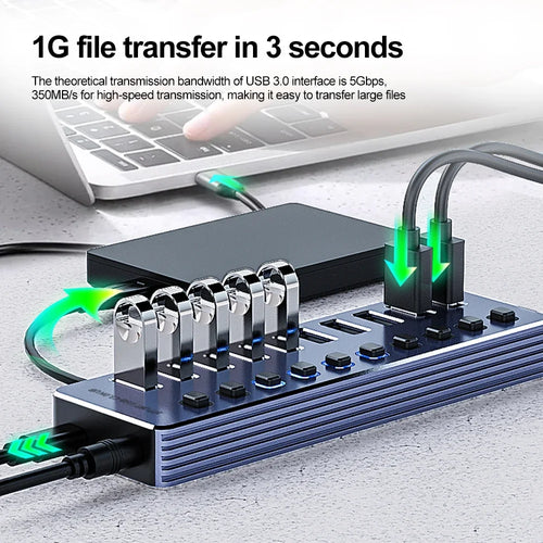10-in-1 All USB 3.0 HUB with Independent Switch USB Docking Station TYPE C Splitter USB 3.0 5Gbps High Speed HUB for PC Laptop