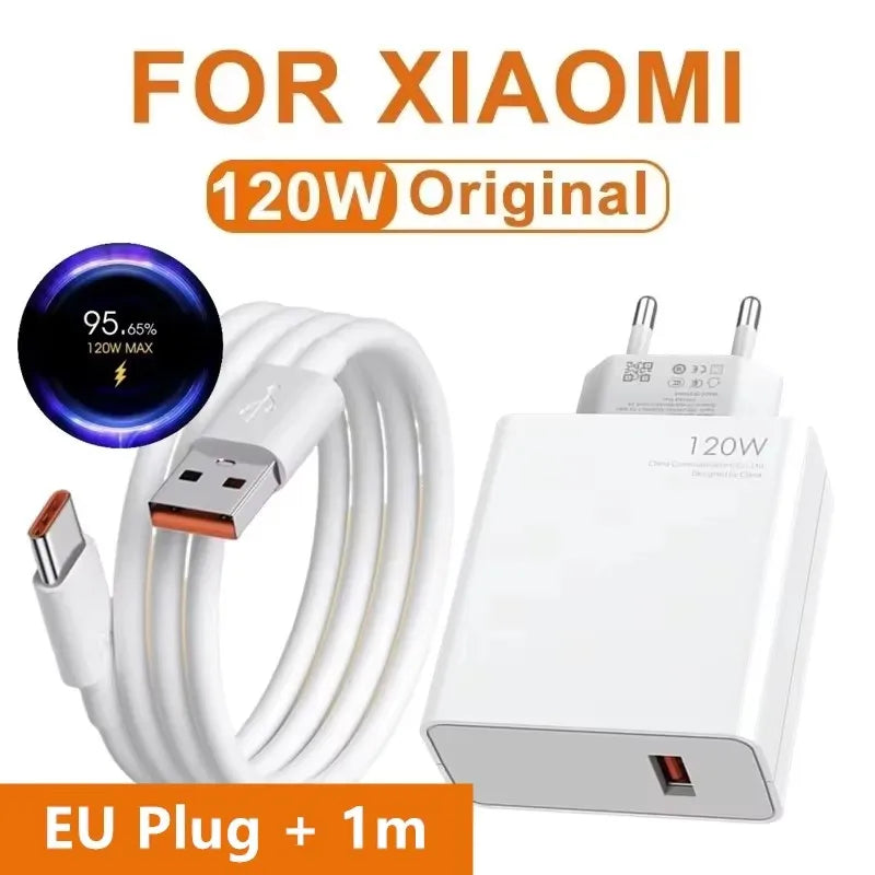 120-W-Schnellladegerät mit USB für Xiaomi 11, 12, 13, 14, Redmi Note 11T, 12, 12T, 13, 14 Pro, POCO F4, F5