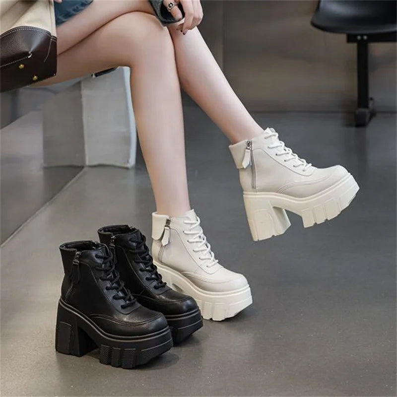 11cm New Women Luxury Microfiber Platform Wedge Pumps Comfort Ankle Booties Genuine Leather Spring Autumn Ankle Boots Shoes