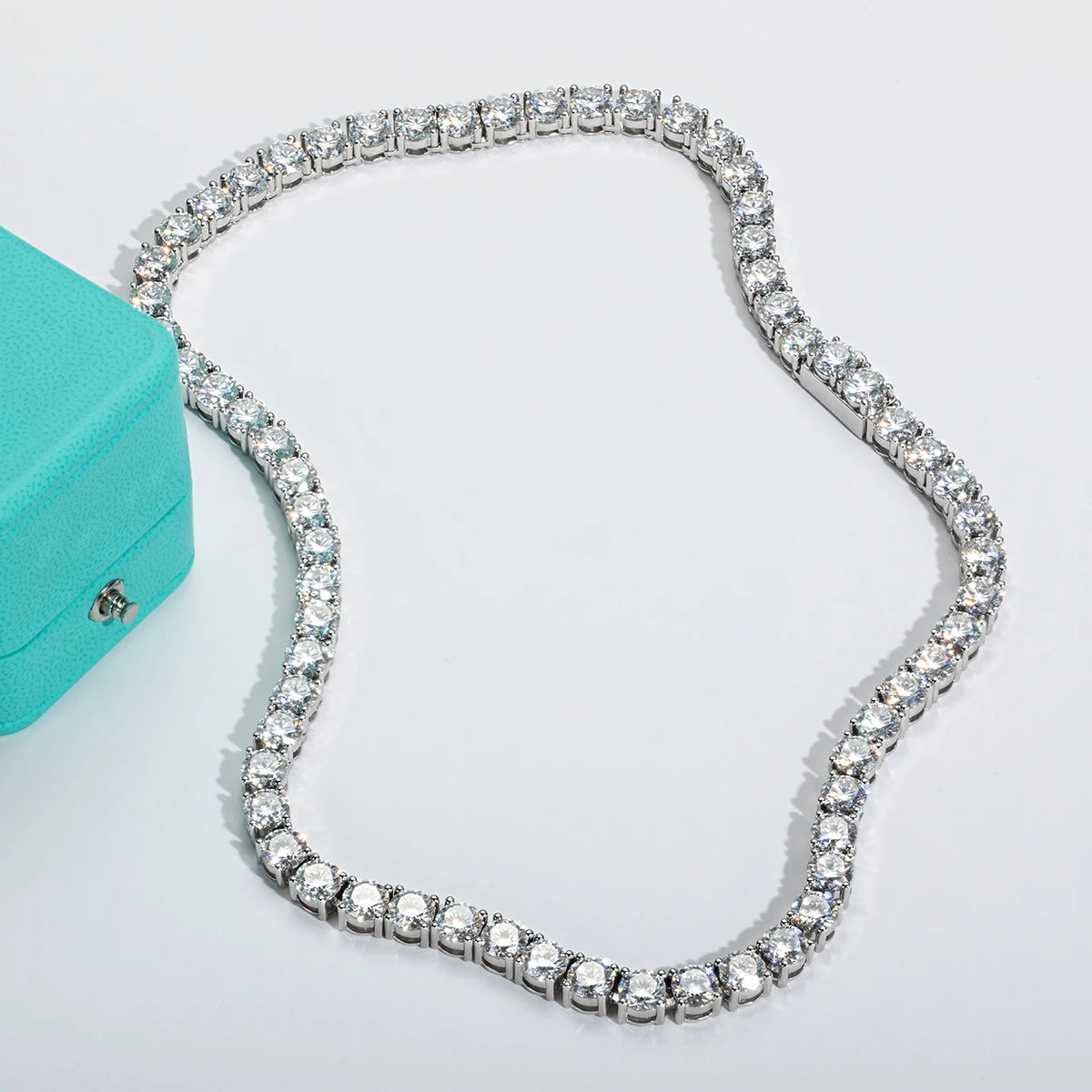 AnuJewe 6.5mm 66cttw D Color Moissanite Diamond Tennis Chain Necklace 925 Sterling Silver 18K Gold Plated Neckalces Jewelry