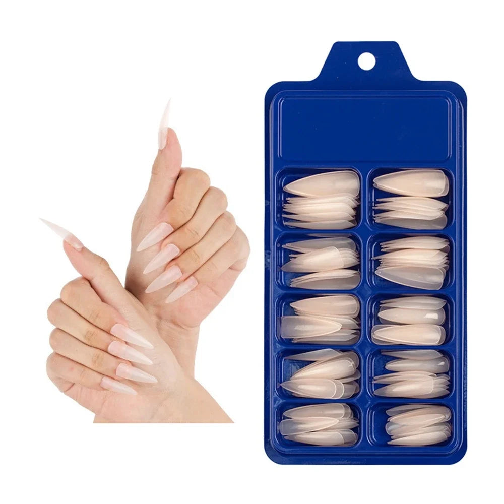 100PCS/Box False Nail Tips Fake Nails Art DIY Long Stiletto Acrylic Manicure DIY Tools Full Style 20 Colors Hot Sale Beauty Tool