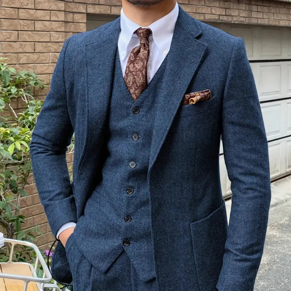 Elegante 3-Piece Men's Tweed Ternos for Winter Wedding Formal Banquet Spineless Fish Banquet Elegant Men's Suit