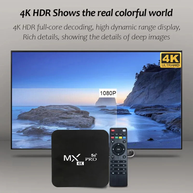 MX-PRO TV Box 8GB 128GB Android 11 Support 4k HD 4G 5G Dual WiFi Quad-Core H.256 3D iptv