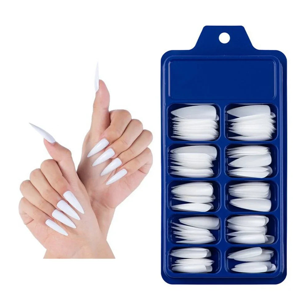 100PCS/Box False Nail Tips Fake Nails Art DIY Long Stiletto Acrylic Manicure DIY Tools Full Style 20 Colors Hot Sale Beauty Tool