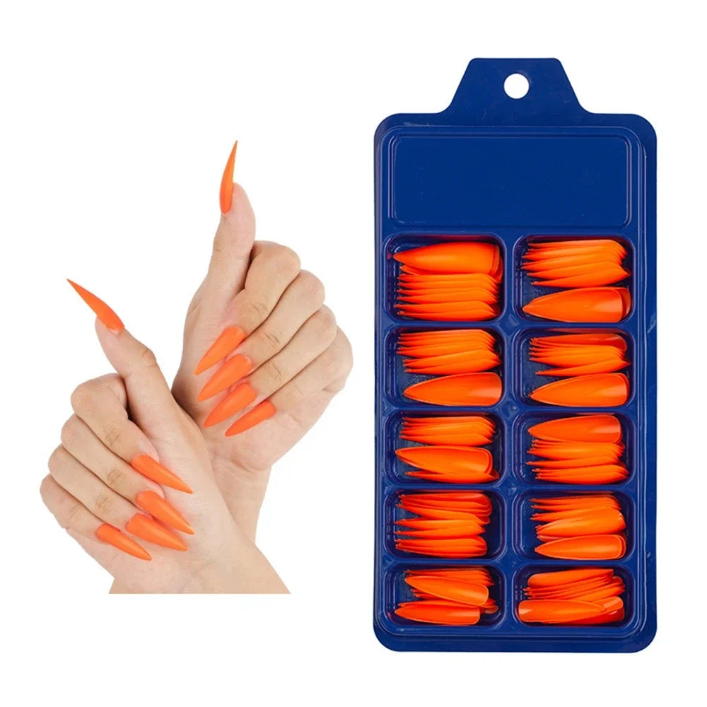 100PCS/Box False Nail Tips Fake Nails Art DIY Long Stiletto Acrylic Manicure DIY Tools Full Style 20 Colors Hot Sale Beauty Tool