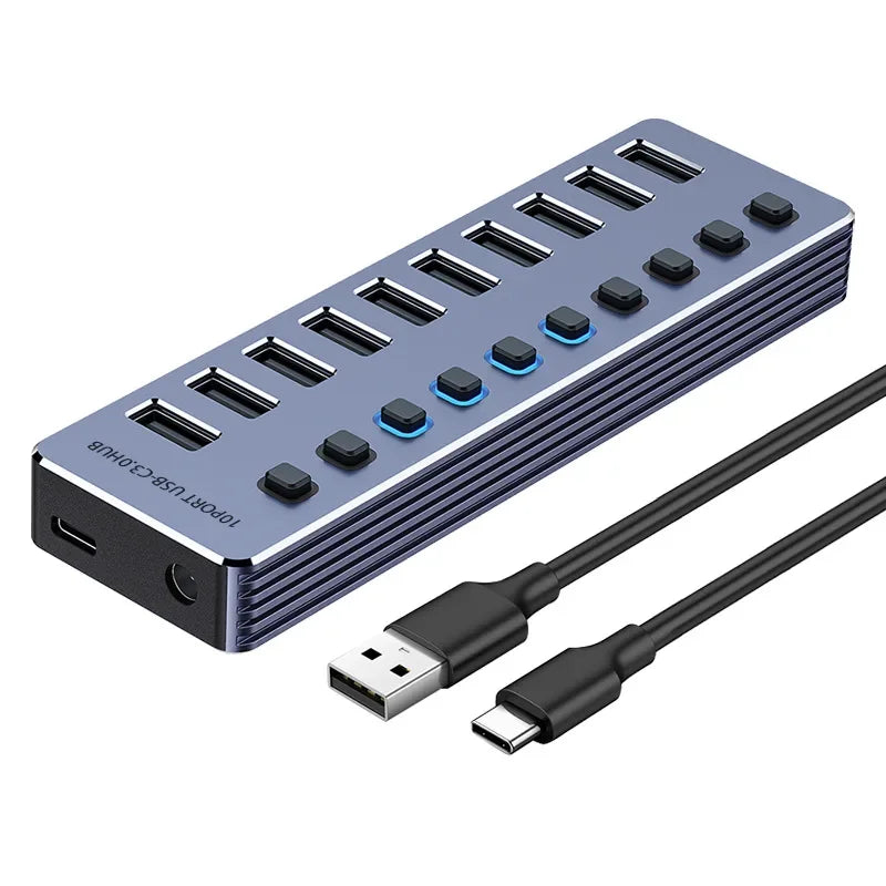 10-in-1 All USB 3.0 HUB with Independent Switch USB Docking Station TYPE C Splitter USB 3.0 5Gbps High Speed HUB for PC Laptop