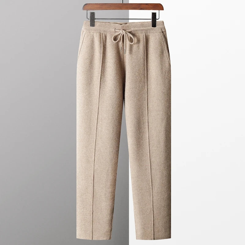 100% Merino Wool Sweater Men's Suit Collar Cardigan Pants Set Smart Casual Knitwear Autumn Winter Solid Coat Top Knit Trousers