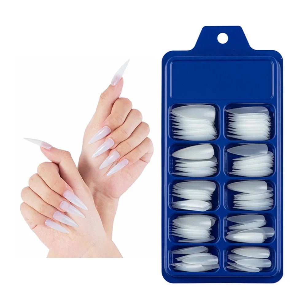100PCS/Box False Nail Tips Fake Nails Art DIY Long Stiletto Acrylic Manicure DIY Tools Full Style 20 Colors Hot Sale Beauty Tool