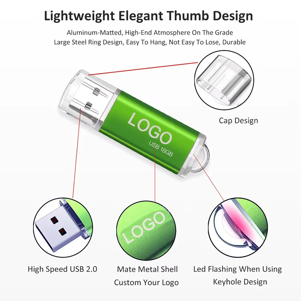 10PCS USB 2.0 Flash Drive 1GB 2GB 4GB 8GB Pen Drive 16GB 32GB 64GB USB Sticks Memory Flash Disk Free Custom Logo Free Shipping