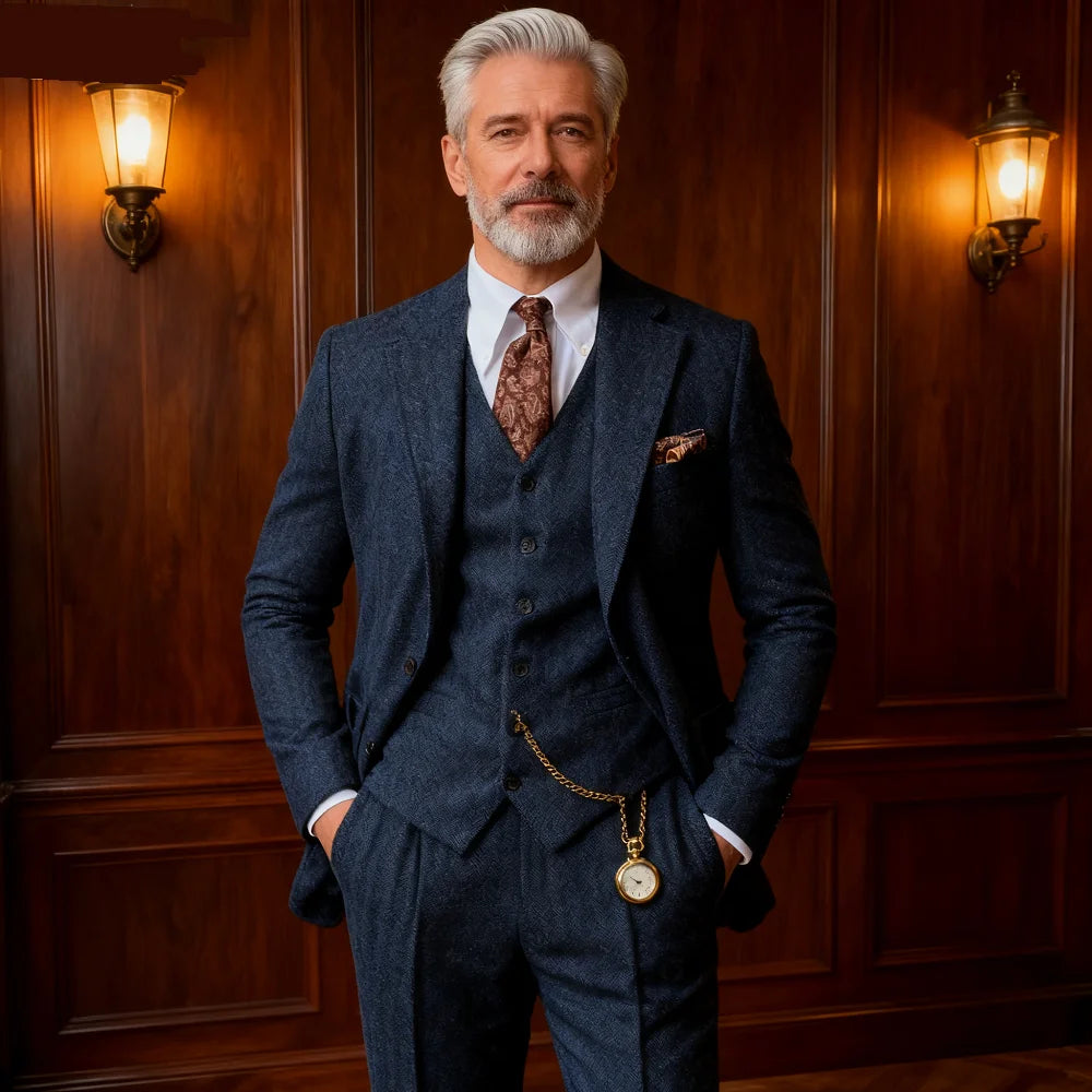 Elegante 3-Piece Men's Tweed Ternos for Winter Wedding Formal Banquet Spineless Fish Banquet Elegant Men's Suit