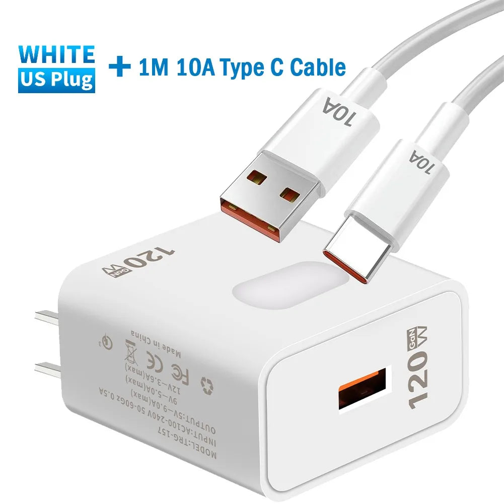 120-W-GaN-USB-Ladegerät mit Schnellladefunktion (Quick Charge 3.0, Typ-C-Kabel) für Mobiltelefone (iPhone, Huawei, Samsung, Xiaomi)