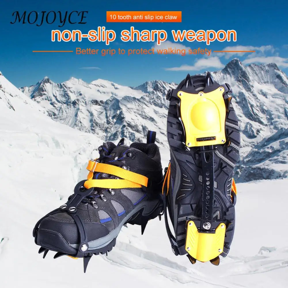 1 Pair Ice Crampons Stainless Steel 10 Teeth Bundled Crampons Adjustable with Carry Bag for Hiking Climbing Fishing Jogging