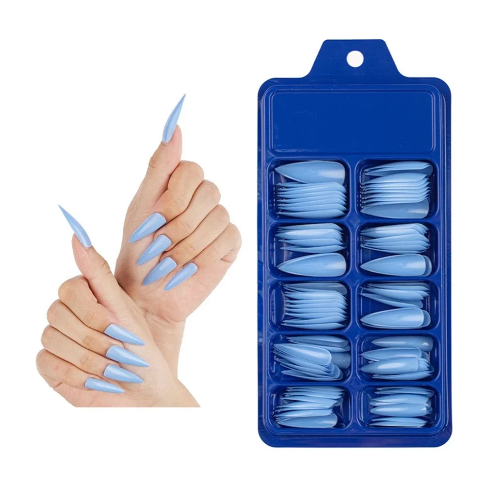 100PCS/Box False Nail Tips Fake Nails Art DIY Long Stiletto Acrylic Manicure DIY Tools Full Style 20 Colors Hot Sale Beauty Tool