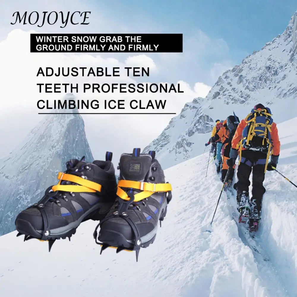 1 Pair Ice Crampons Stainless Steel 10 Teeth Bundled Crampons Adjustable with Carry Bag for Hiking Climbing Fishing Jogging