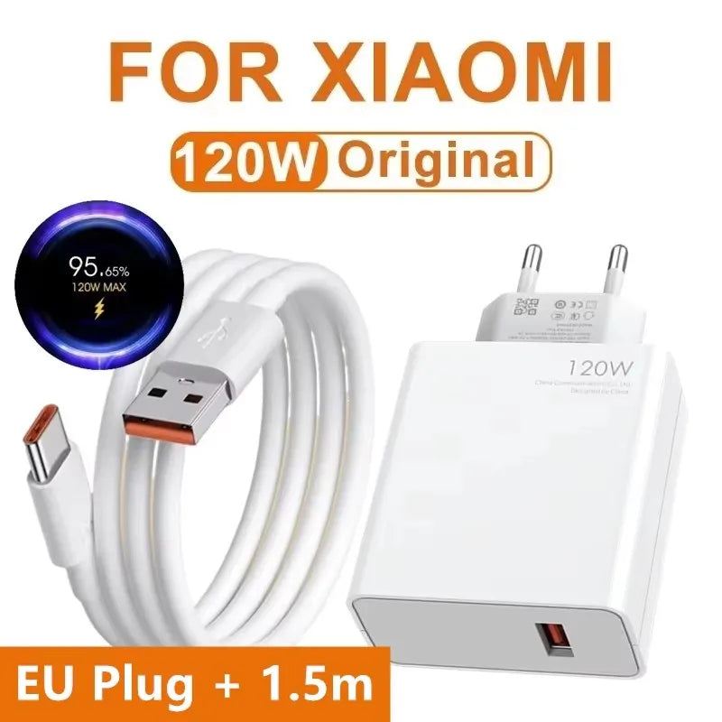 120-W-Schnellladegerät mit USB für Xiaomi 11, 12, 13, 14, Redmi Note 11T, 12, 12T, 13, 14 Pro, POCO F4, F5