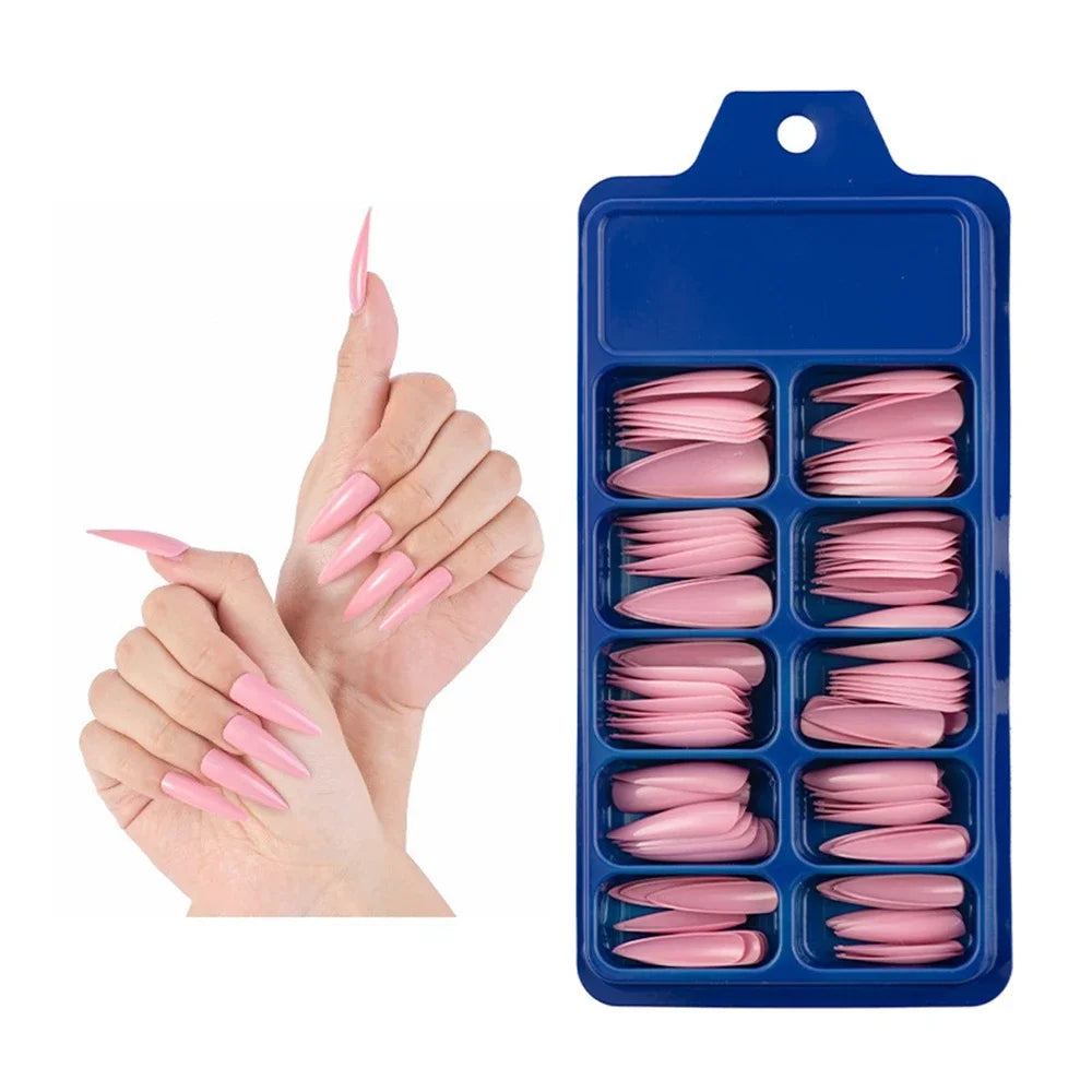 100PCS/Box False Nail Tips Fake Nails Art DIY Long Stiletto Acrylic Manicure DIY Tools Full Style 20 Colors Hot Sale Beauty Tool