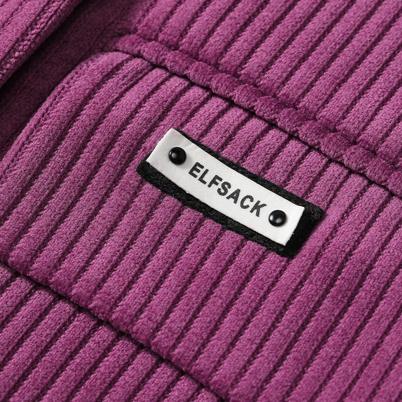 ELFSACK Purple Corduroy Blazer Women Oversized Double Breasted Jacket Autumn Winter Streetwear Casual Office Wear Fashion Top