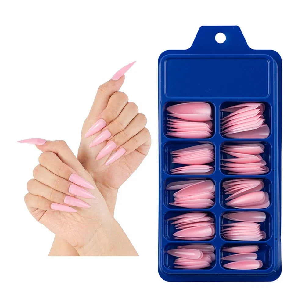 100PCS/Box False Nail Tips Fake Nails Art DIY Long Stiletto Acrylic Manicure DIY Tools Full Style 20 Colors Hot Sale Beauty Tool