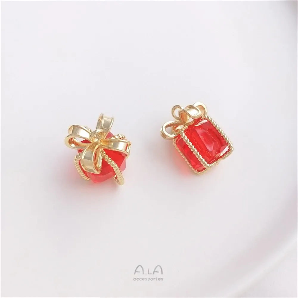 14K Genuine Gold Inlaid Sugar Colored Zirconium Gift Box Gift Bag Handcrafted DIY Necklace, Jewelry Charms Pendant K481