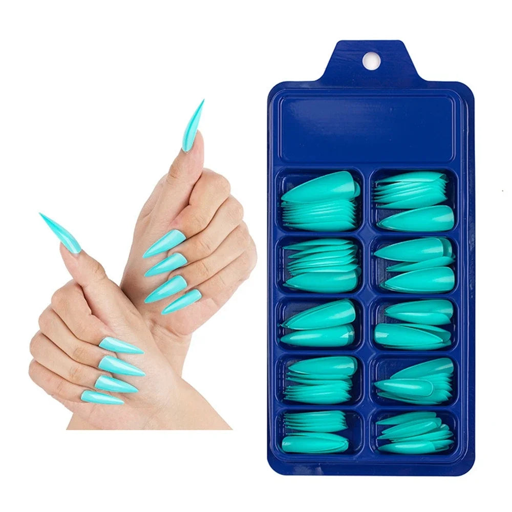 100PCS/Box False Nail Tips Fake Nails Art DIY Long Stiletto Acrylic Manicure DIY Tools Full Style 20 Colors Hot Sale Beauty Tool